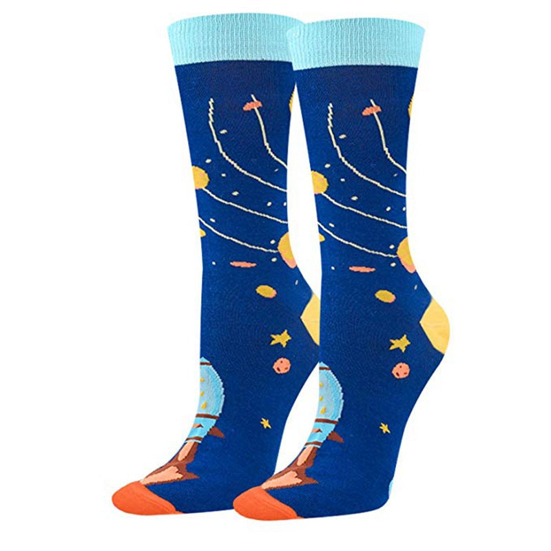 Funky Math and Space Print Crew Socks