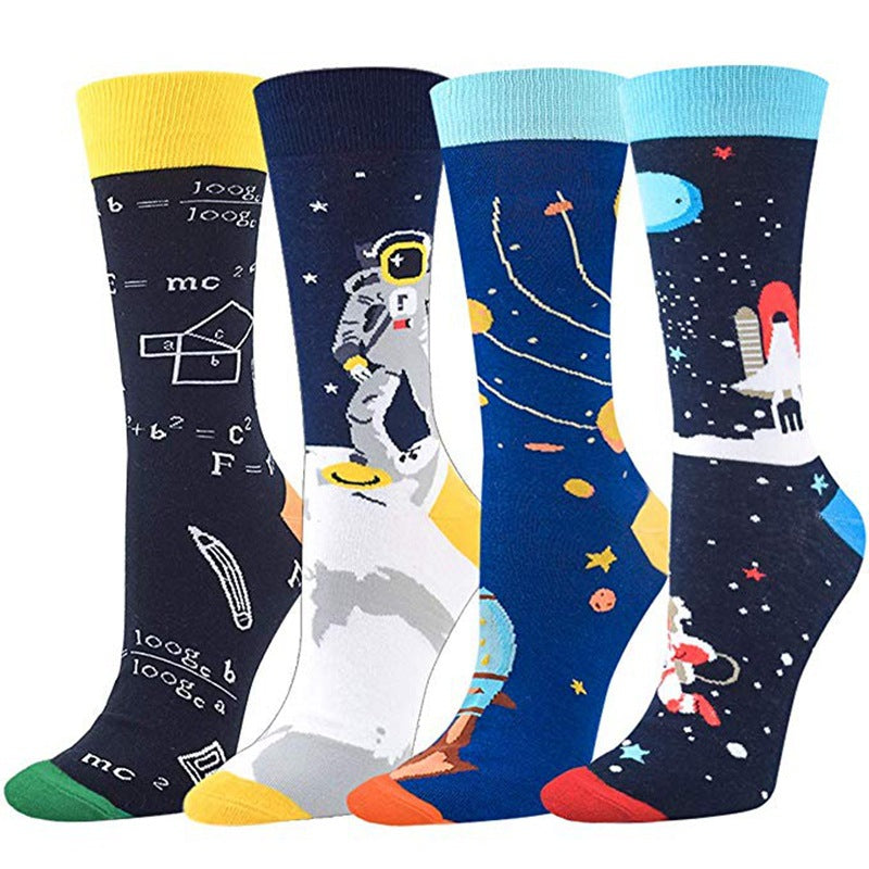 Funky Math and Space Print Crew Socks