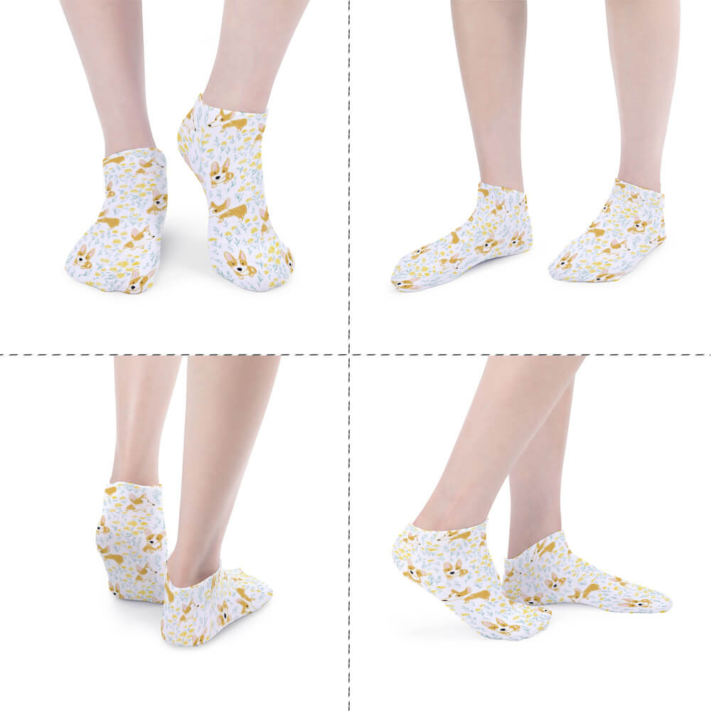 Funky Corgi Floral Print Ankle Socks